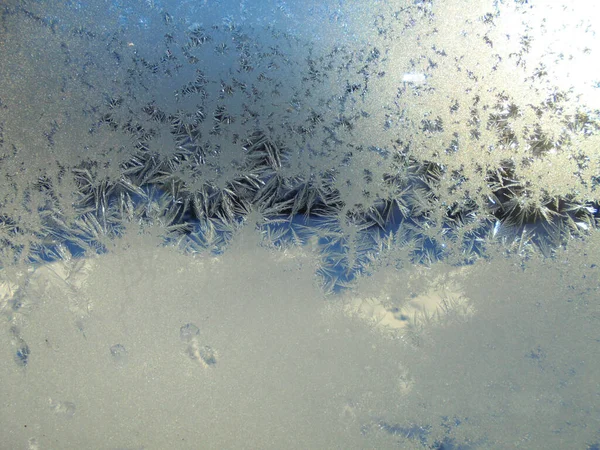 Frost Paint Window Kunst Van Natuur Ijskoud Water Een Glas — Stockfoto