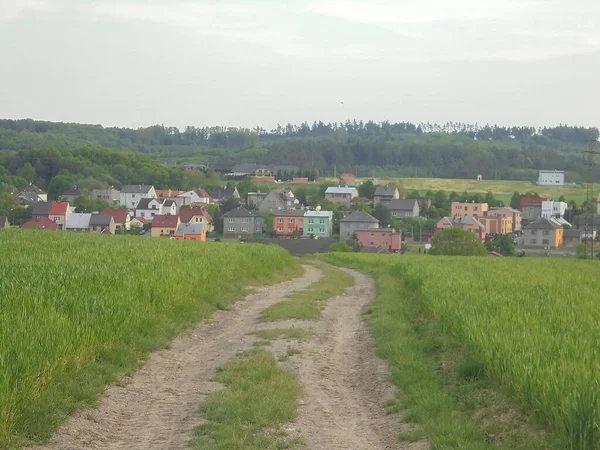 Ludgerovice Czech 2015 Panoramic View Village Multicolored Houses Field Dirt — Stock Photo, Image