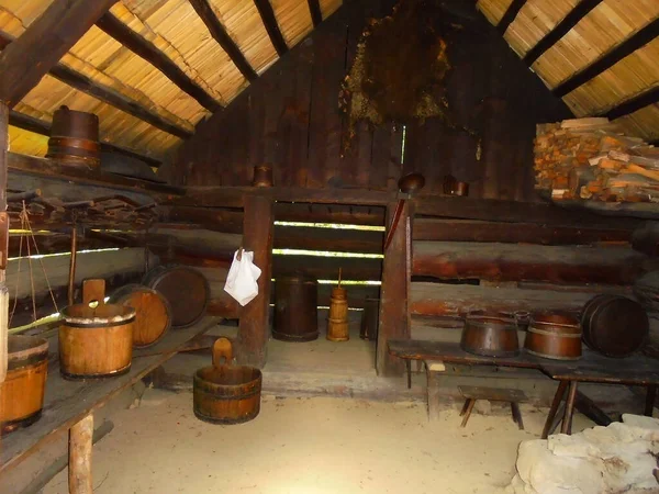 2016 Roznov Czech Interior Wood Historic House Farmer Roznov Pod 스톡 사진