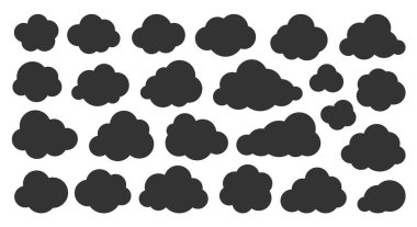 Siyah siluet hava durumu, bulut depolama simgesi seti