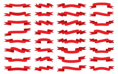 Kırmızı kurdele düz bant şerit bant retro bayrak seti