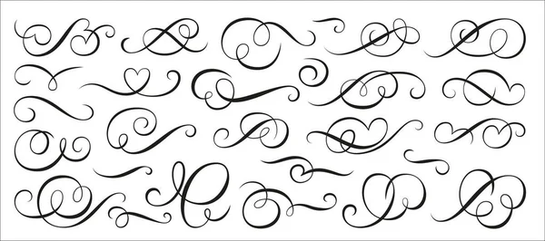 Calligraphic turbinio filigrana arricciacapelli linea fiorire set — Vettoriale Stock