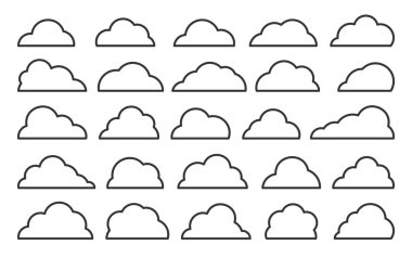 Cloud black shapes weather thin line web icon set