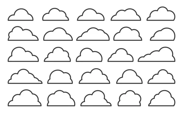 Cloud black shapes weather thin line web icon set — Image vectorielle