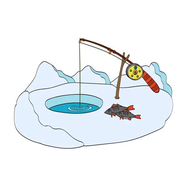 Pesca invernale. Illustrazione vettoriale disegnata a mano su sfondo bianco — Vettoriale Stock