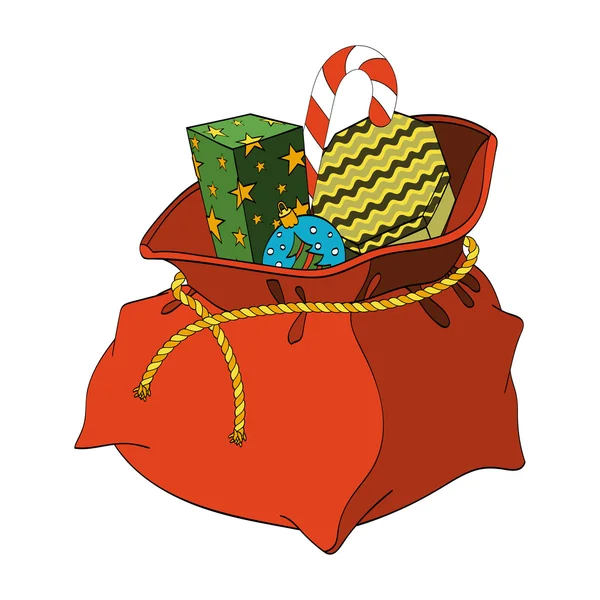 Рождественская сумка Санта Клауса с подарками и сладостями — стоковый вектор