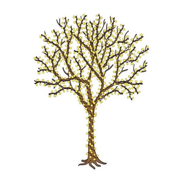 Garland ışık ile dekore parlak açık ağaç — Stok Vektör