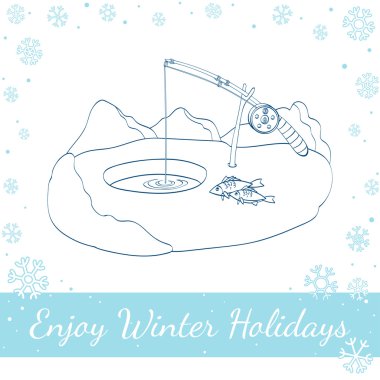 Winter Fishing. Vector Illustration On White clipart
