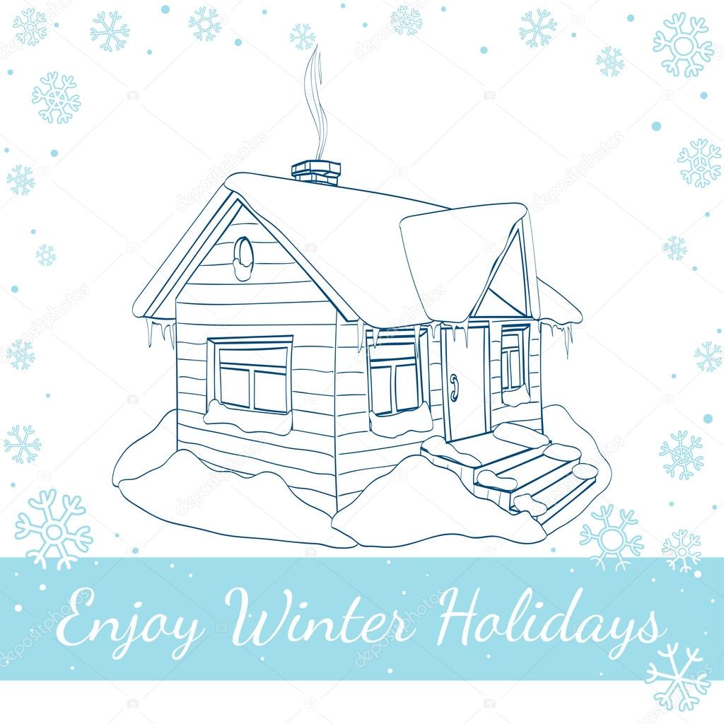 Winter House. Vector Illustration On White