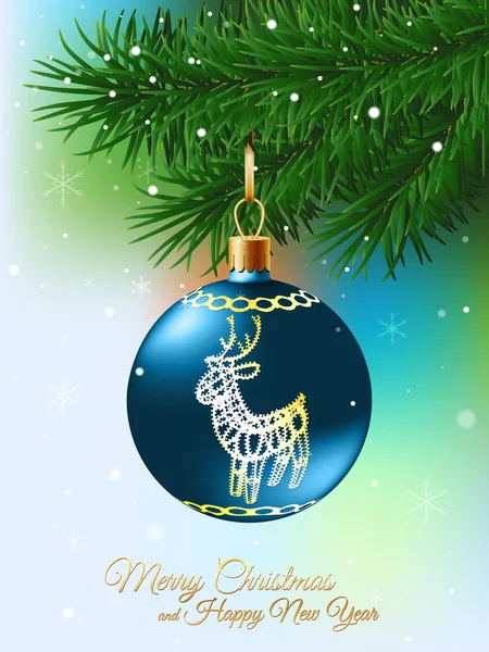 Köknar dalı vektör çizim üzerinde Noel topu