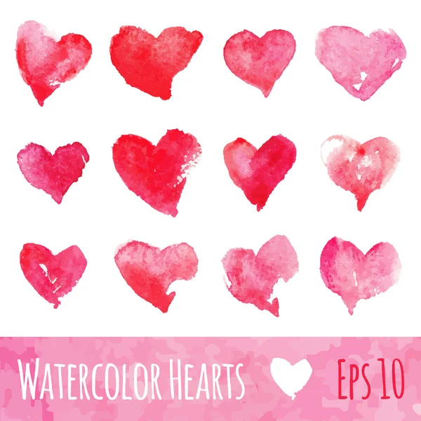 Set Of Watercolor Hearts To Valentines Day. Vector Illustration — Stock Vector