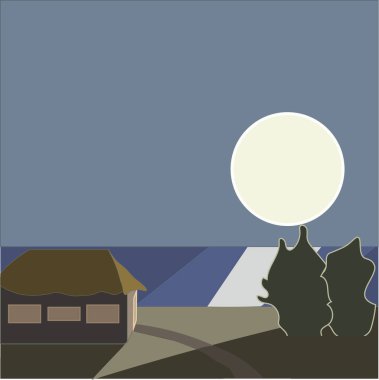 Gün batımında deniz kenarında bir ev