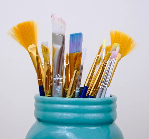 Paint Brushes in Mason Jar — Stock Photo, Image