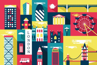 Londra 'da şehrin vektör illüstrasyonu, düz tasarım konsepti