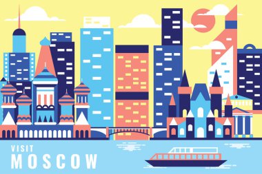 Moskova 'da vektör illüstrasyon turu, düz tasarım konsepti
