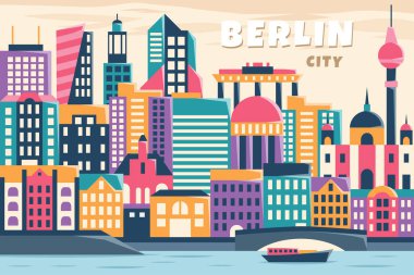 Berlin 'de şehrin vektör illüstrasyonu, düz tasarım kavramı