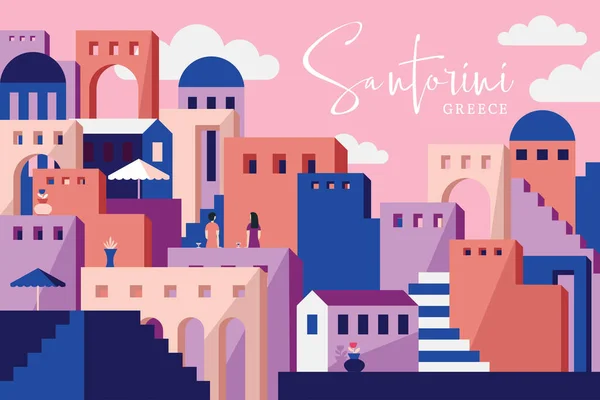 Векторная Иллюстрация Santorini Greece Концепция Плоского Дизайна — стоковый вектор