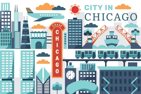 Vector Illustration City Chicago Flat Design Concept — Διανυσματικό Αρχείο