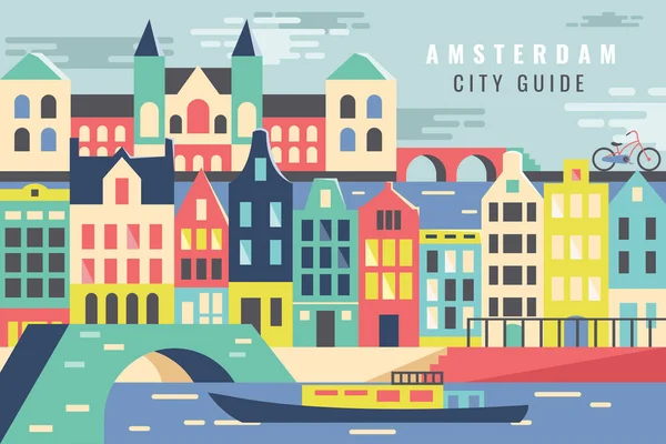 Векторная Иллюстрированная Экскурсия Городу Амстердаме Концепция Плоского Дизайна — стоковый вектор