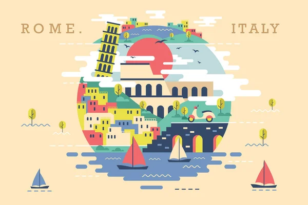 Vector Illustration Rome Italy Flat Design Concept — Διανυσματικό Αρχείο