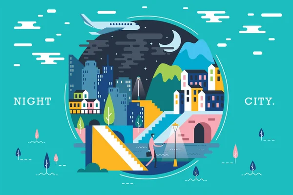 Şehirdeki ekosistemin vektör çizimi, düz tasarım konsepti