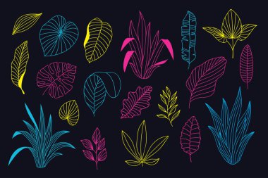 Güzel neon el çizilmiş çiçek vektör koleksiyonu