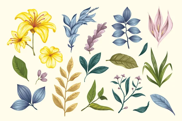 Hermosa Colección Vector Floral Dibujado Mano Vintage — Archivo Imágenes Vectoriales