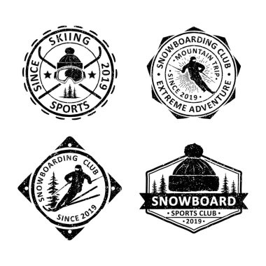 Antika snowboard rozetleri, amblemler ve logolar.