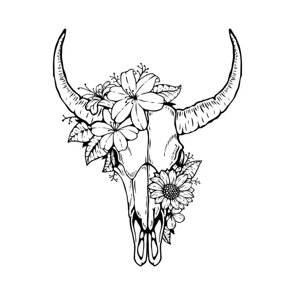 Animal Bull Skull Head Floral Design — Stockvektor