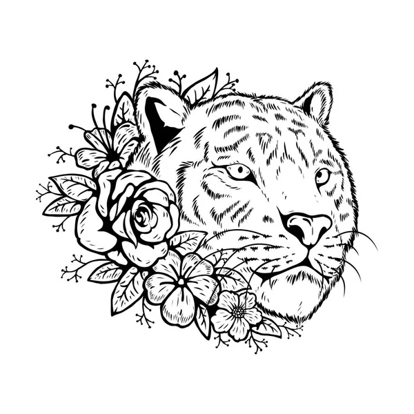 Zwierzęca Głowa Tygrysa Kwiatowym Wzorem — Wektor stockowy