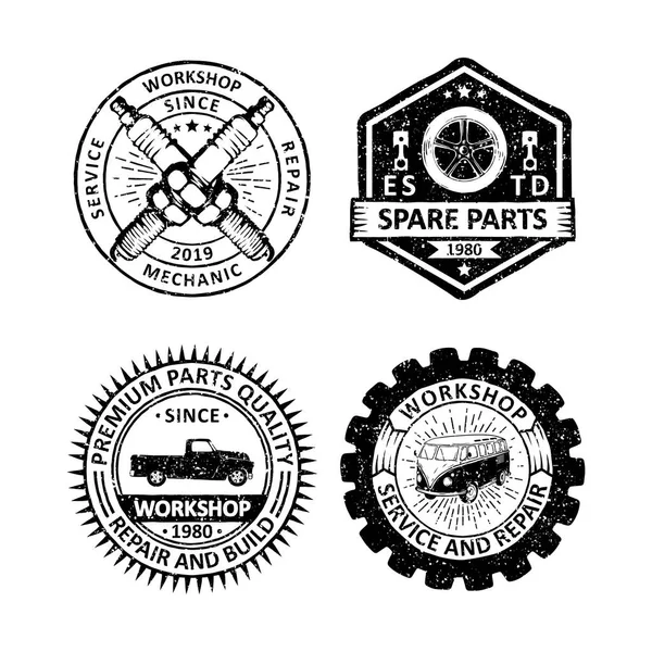 Set Vintage Garage Badges Labels Emblems Logo — 스톡 벡터