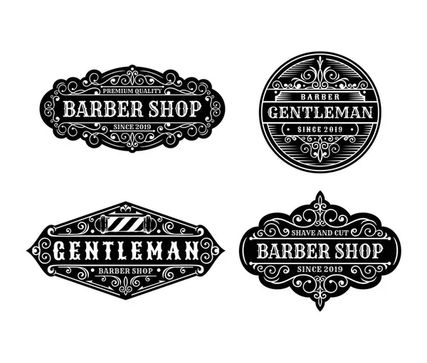 Conjunto Diseño Etiquetas Barbería Vintage Caligrafía Tipografía Elementos Diseño Estilo — Vector de stock