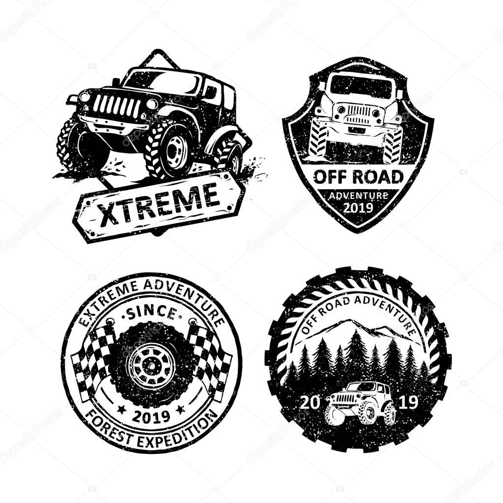 Set of vintage offroad badges labels, emblems and logo