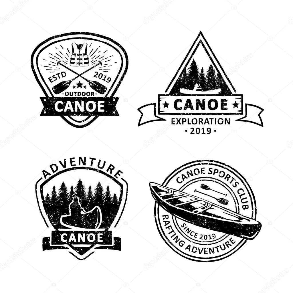 Set of vintage canoe badges labels, emblems and logo