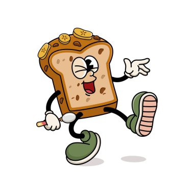 Neşeli Muz Ekmek Maskotu Kaşık ve Eğlence Pozu