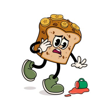 Muzlu Ekmek Maskot Karakteri Dökülmüş Kupayla Endişeli