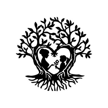 Aşk Ağacı Anne ve Kızı Siluet