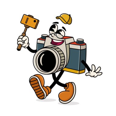 Retro Kamera Maskotu Smartphone ile Selfie Çekiyor
