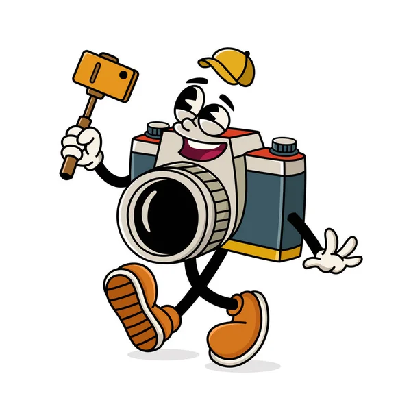Retro Kamera Maskotu Smartphone ile Selfie Çekiyor