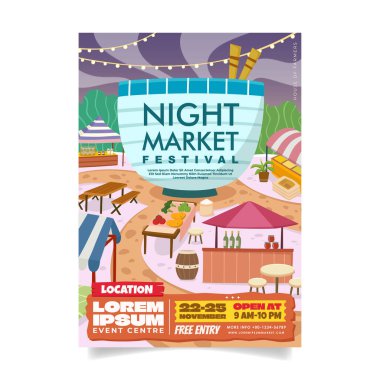 Modern Düz Tasarım Bir Otantik Gece Market Festivali