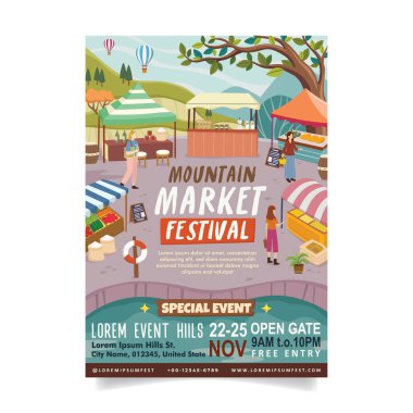 Orijinal Geleneksel Pazar Festivalinin Renkli Modern Düz Tasarım İllüstrasyonu