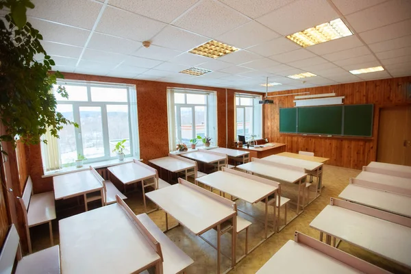 Interior Aula Escolar Vacía Concepto Coronavirus Covid Cuarentena Escuelas Instituciones —  Fotos de Stock