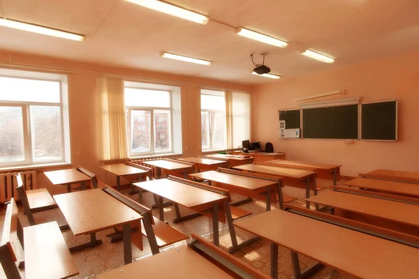 Interior Aula Escolar Vacía Concepto Coronavirus Covid Cuarentena Escuelas Instituciones —  Fotos de Stock