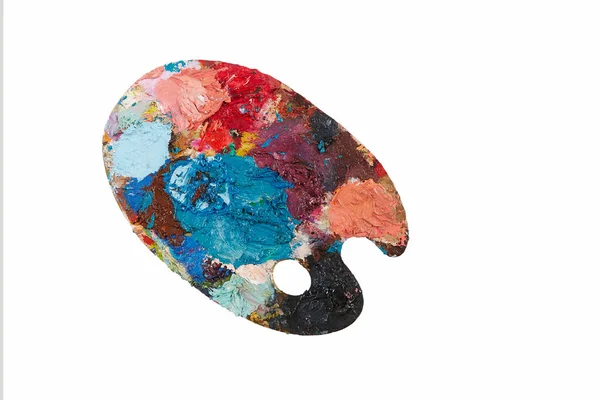 Künstler Palette Mit Verschiedenen Farben Isoliert Auf Weißem Hintergrund Stockbild