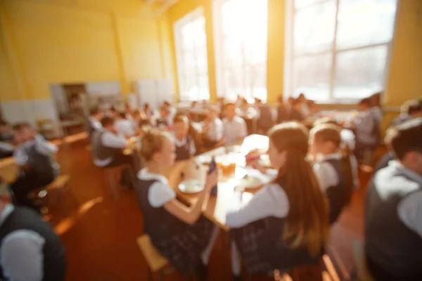 Verschwommene Abstrakte Hintergründe Der Mensa Der Schule Kinder Frühstücken Tisch Stockfoto