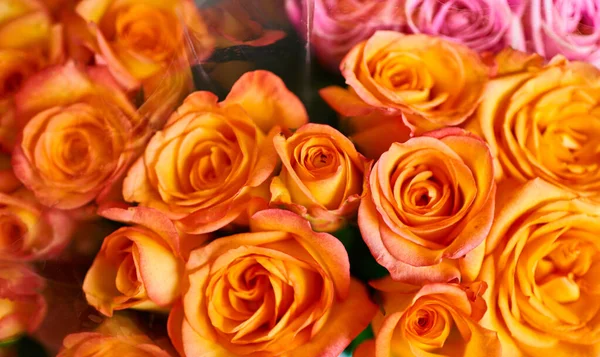 Schöne Sträuße Aus Roten Rosa Und Gelben Rosen Einem Blumenladen — Stockfoto