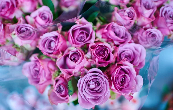 Beaux Bouquets Roses Roses Dans Une Boutique Fleurs Brillant Mélange — Photo