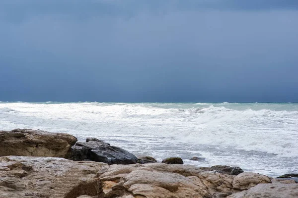 Paisaje Marino Otoño Mar Áspero Con Olas Durante Tiempo Tormentoso —  Fotos de Stock