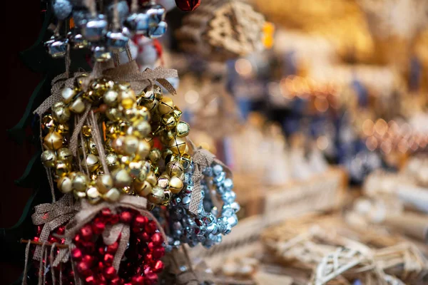 Bela Decoração Compras Mercado Tradicional Natal Cidade Europeia Iluminação Decorações — Fotografia de Stock