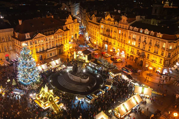 Piazza Della Città Vecchia Con Natale Illuminato Vista Dall Alto — Foto Stock